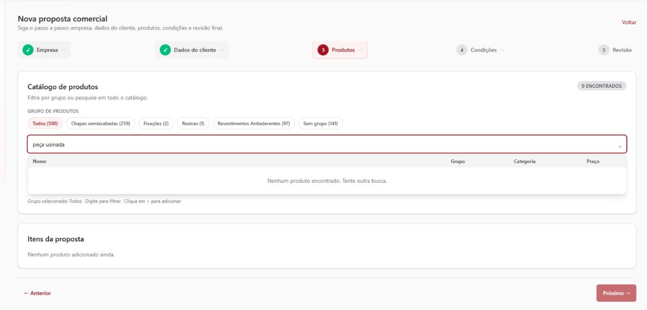 Backoffice de propostas: passo de seleção de produtos do catálogo